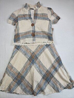 Plaid 100% Cotton Sleeveless Dress & Cropped Button-Up Shirt Top Set 16 XL